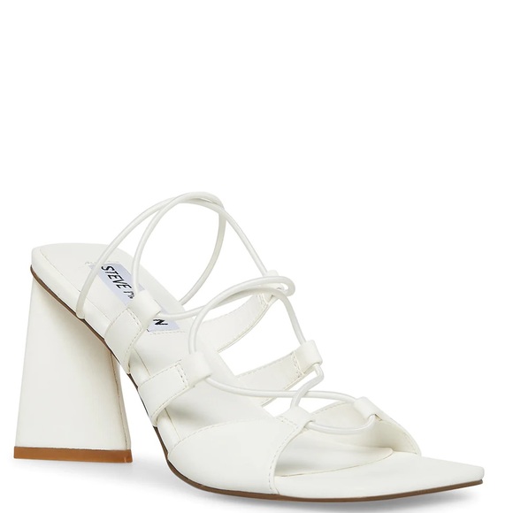 Steve Madden White Vegan Leather Block Heel Sandals - Picture 1 of 5